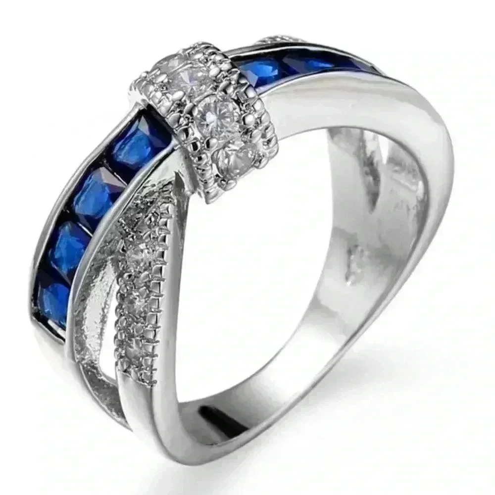 💎925 Silver Plated Antique Blue CZ Punk Party Cocktail Ring, GPMB1403